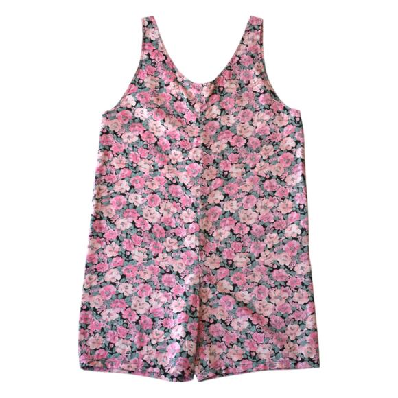 Retro Pink Floral Romper Overalls - Medium Size, 1980s Fashion - Picture 1 of 6